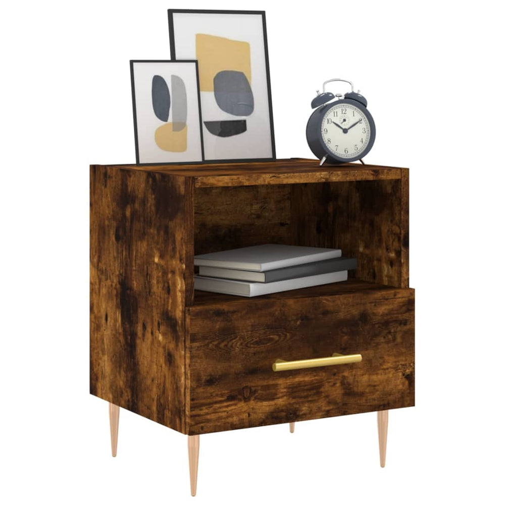 Nachtkastje 40x35x47,5 cm bewerkt hout gerookt eikenkleurig MeubelReus