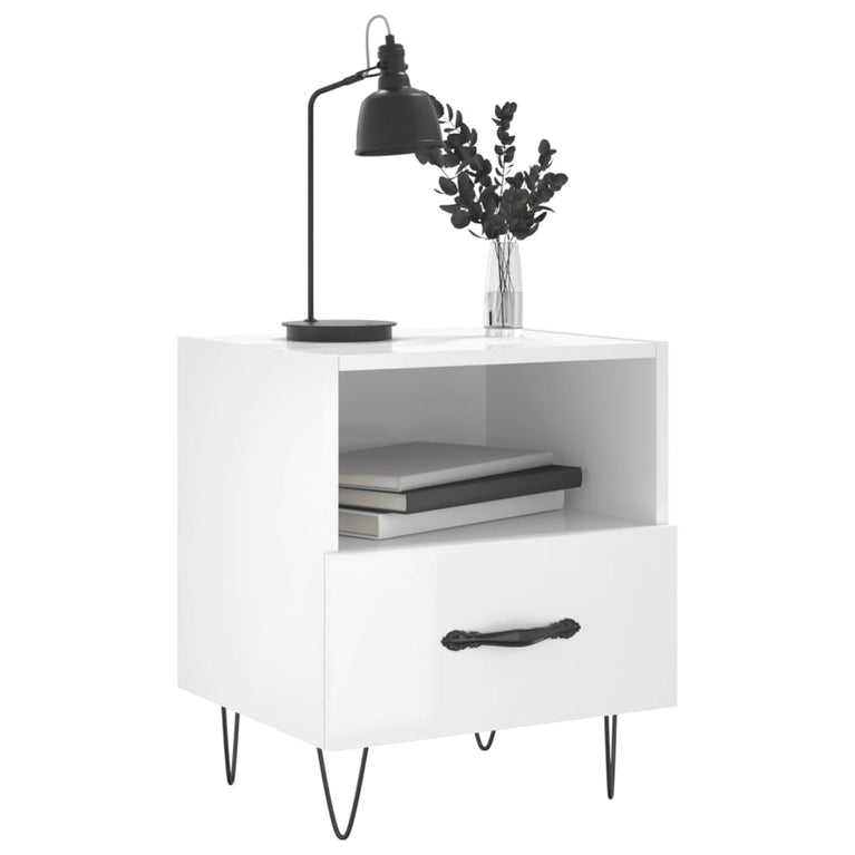 Nachtkastjes 2 st 40x35x47,5 cm bewerkt hout hoogglans wit MeubelReus