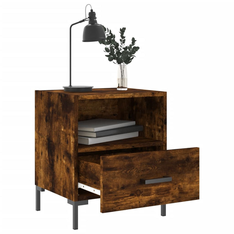 Nachtkastje 40x35x47,5 cm bewerkt hout gerookt eikenkleurig MeubelReus