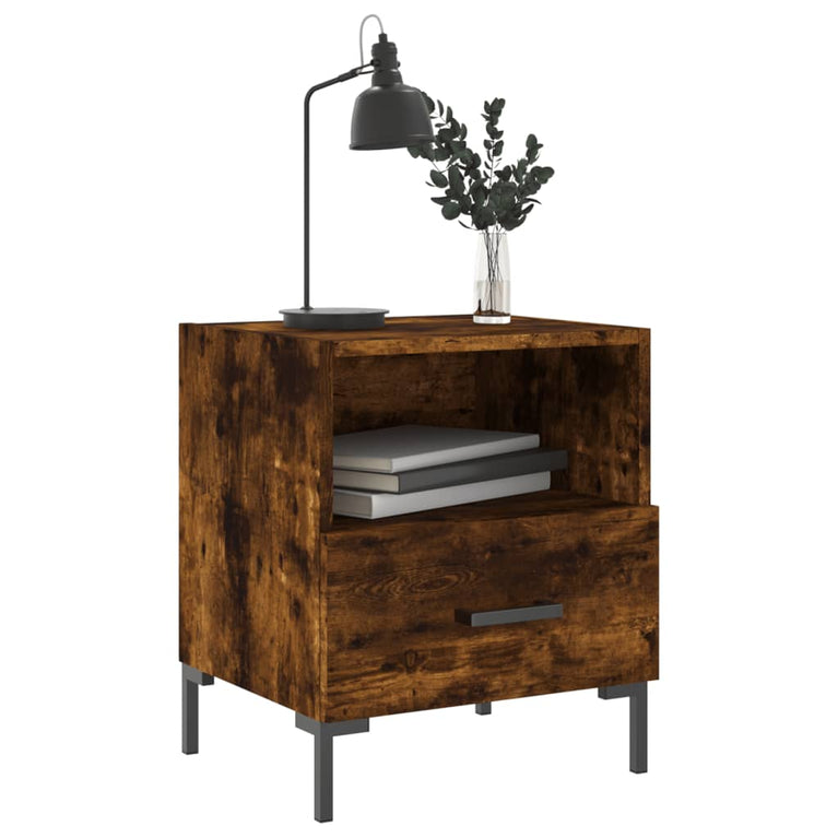 Nachtkastje 40x35x47,5 cm bewerkt hout gerookt eikenkleurig MeubelReus