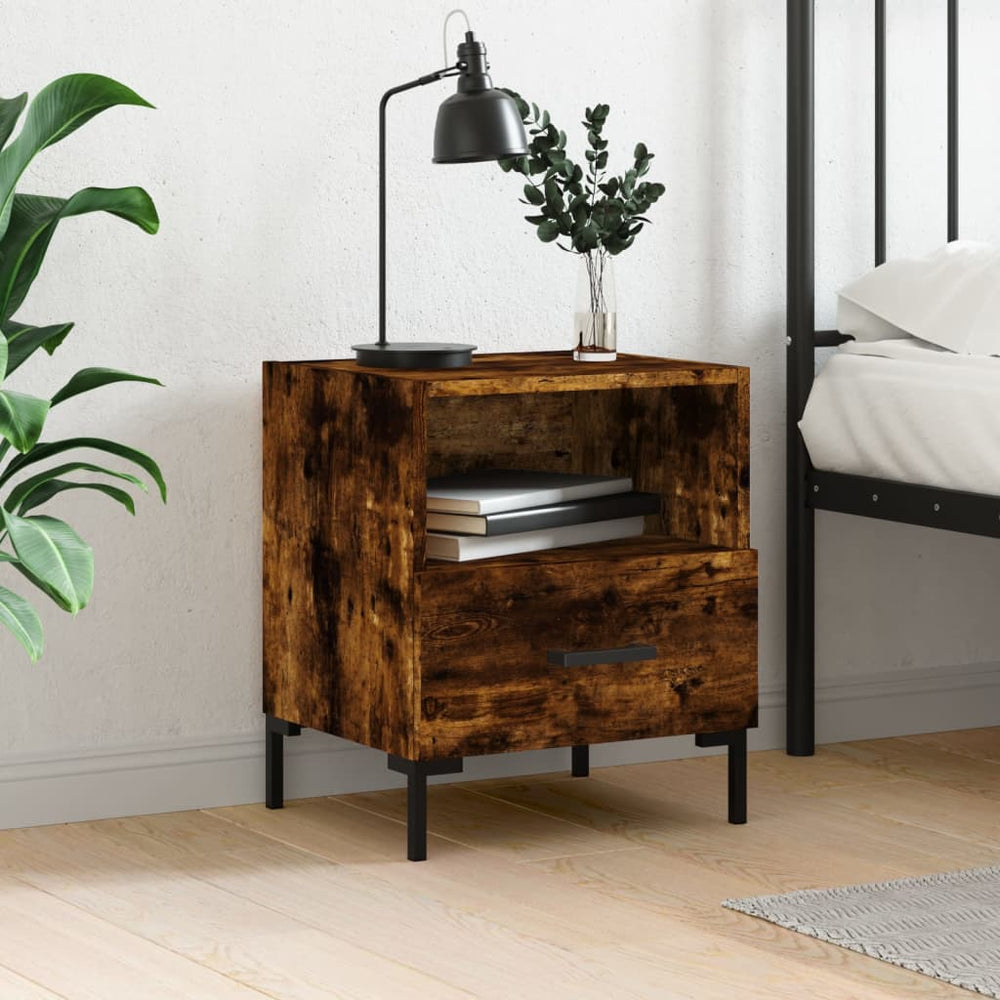 Nachtkastje 40x35x47,5 cm bewerkt hout gerookt eikenkleurig MeubelReus