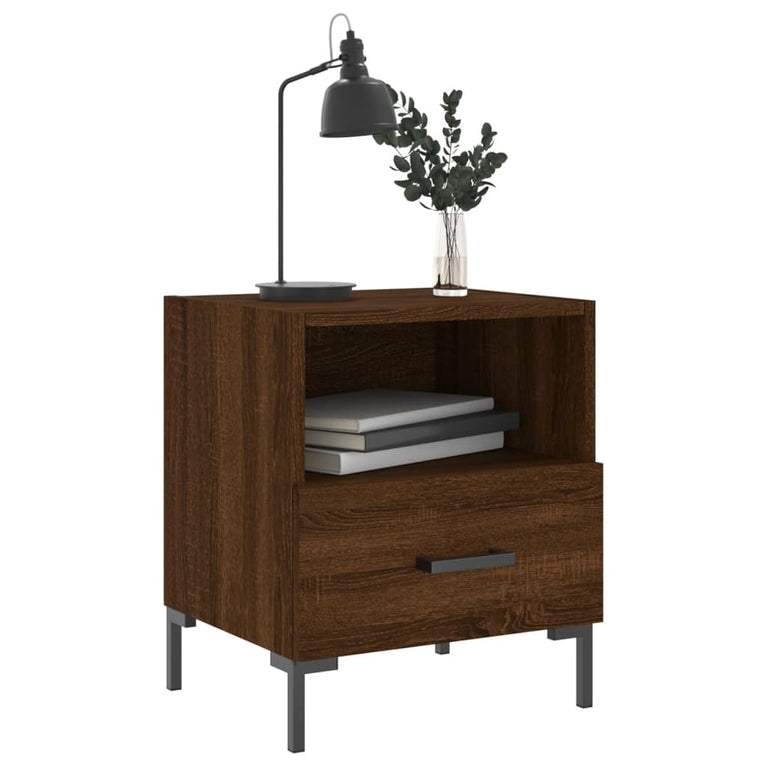 Nachtkastje 40x35x47,5 cm bewerkt hout bruin eikenkleur MeubelReus