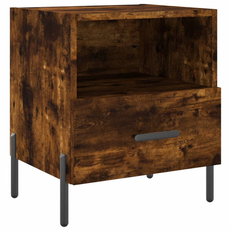 Nachtkastje 40x35x47,5 cm bewerkt hout gerookt eikenkleurig MeubelReus