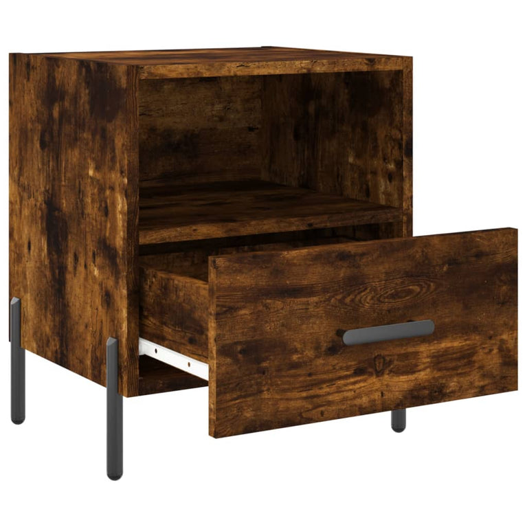 Nachtkastje 40x35x47,5 cm bewerkt hout gerookt eikenkleurig MeubelReus
