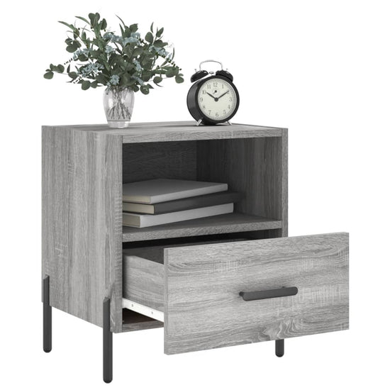 Nachtkastje 40x35x47,5 cm bewerkt hout grijs sonoma eikenkleur MeubelReus