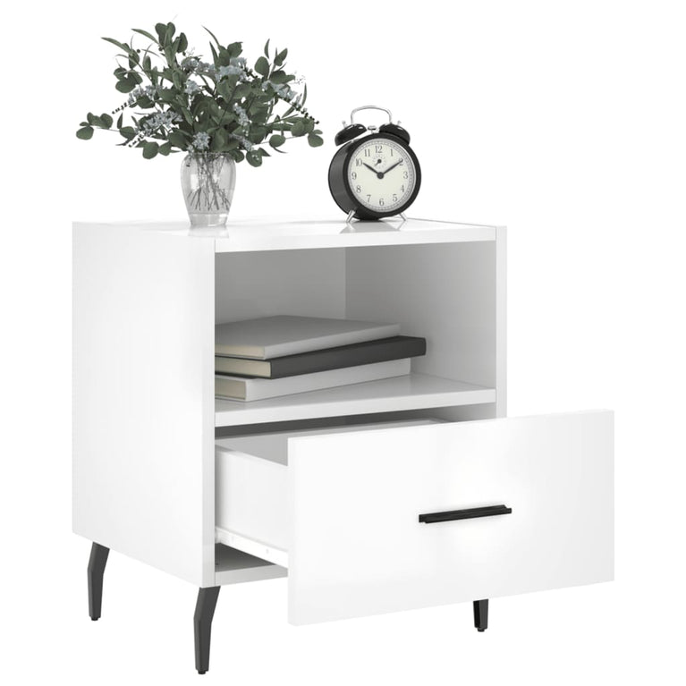 Nachtkastjes 2 st 40x35x47,5 cm bewerkt hout hoogglans wit MeubelReus