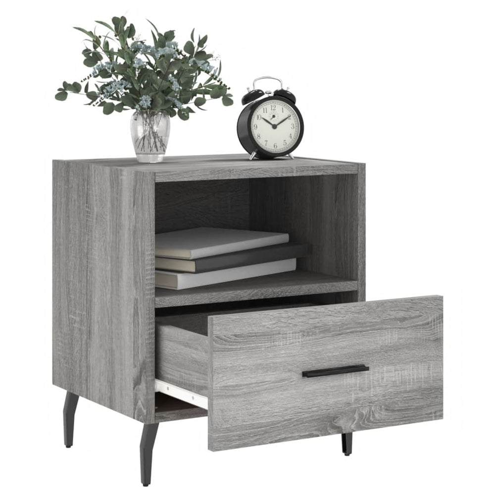 Nachtkastje 40x35x47,5 cm bewerkt hout grijs sonoma eikenkleur MeubelReus