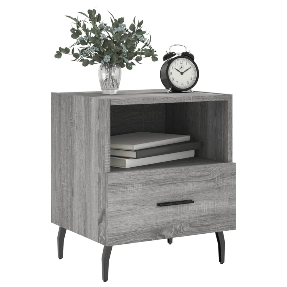 Nachtkastje 40x35x47,5 cm bewerkt hout grijs sonoma eikenkleur MeubelReus