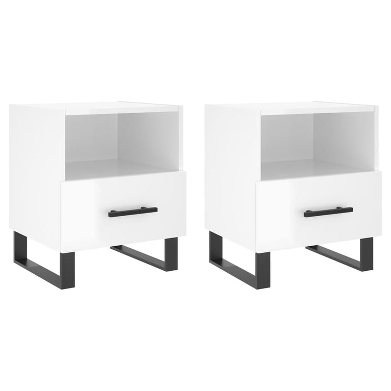 Nachtkastjes 2 st 40x35x47,5 cm bewerkt hout hoogglans wit MeubelReus