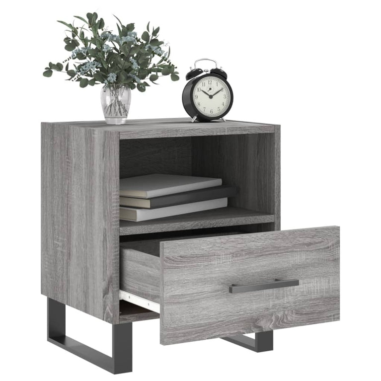 Nachtkastje 40x35x47,5 cm bewerkt hout grijs sonoma eikenkleur MeubelReus