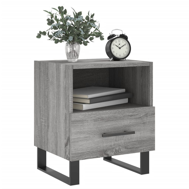 Nachtkastje 40x35x47,5 cm bewerkt hout grijs sonoma eikenkleur MeubelReus