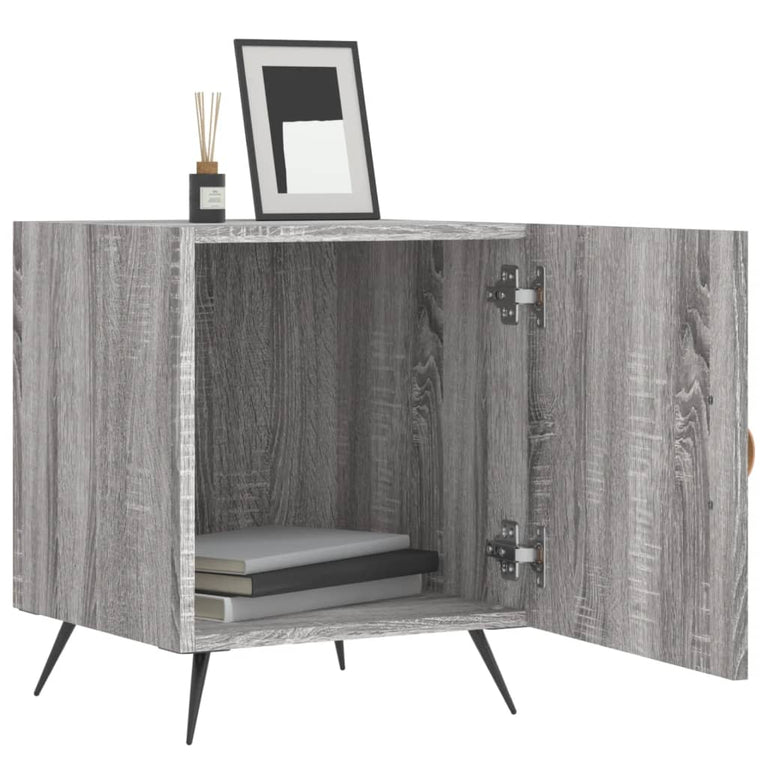 Nachtkastje 40x40x50 cm bewerkt hout grijs sonoma eikenkleurig MeubelReus