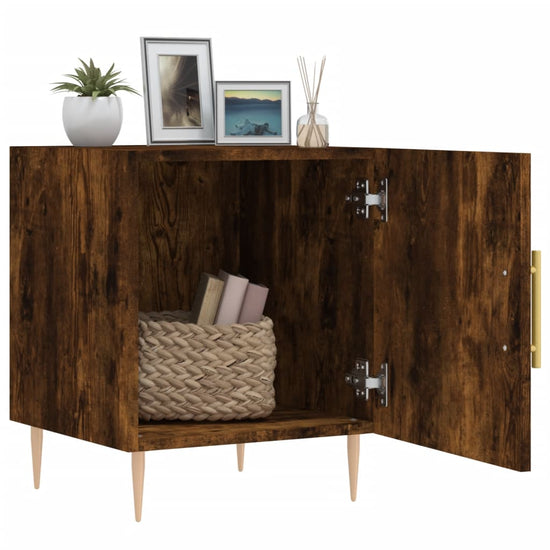 Nachtkastje 40x40x50 cm bewerkt hout gerookt eikenkleurig MeubelReus