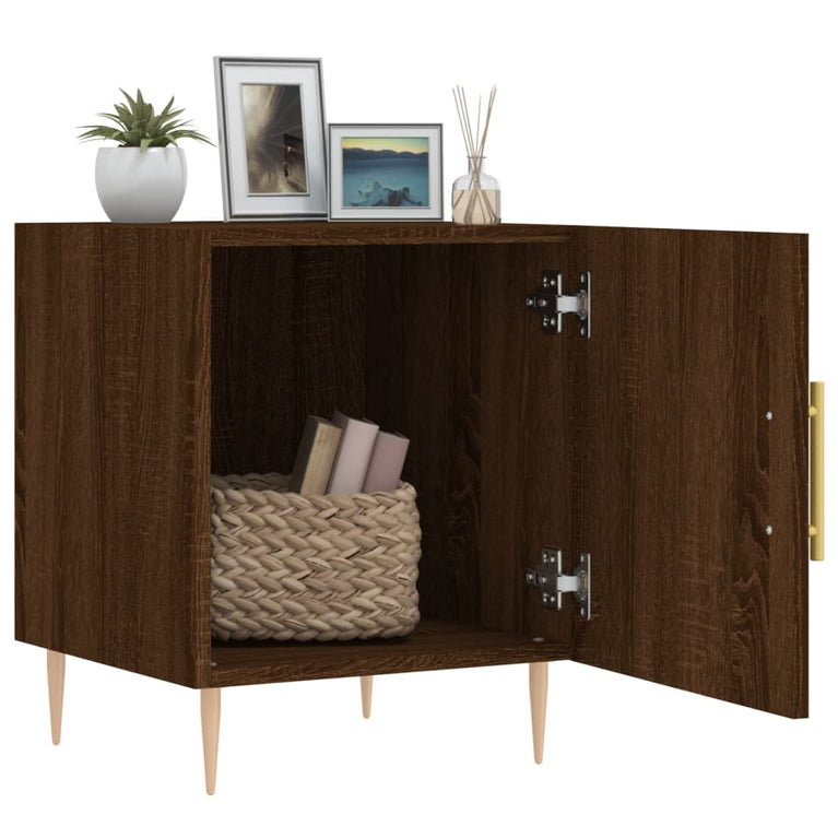 Nachtkastje 40x40x50 cm bewerkt hout bruin eikenkleur MeubelReus