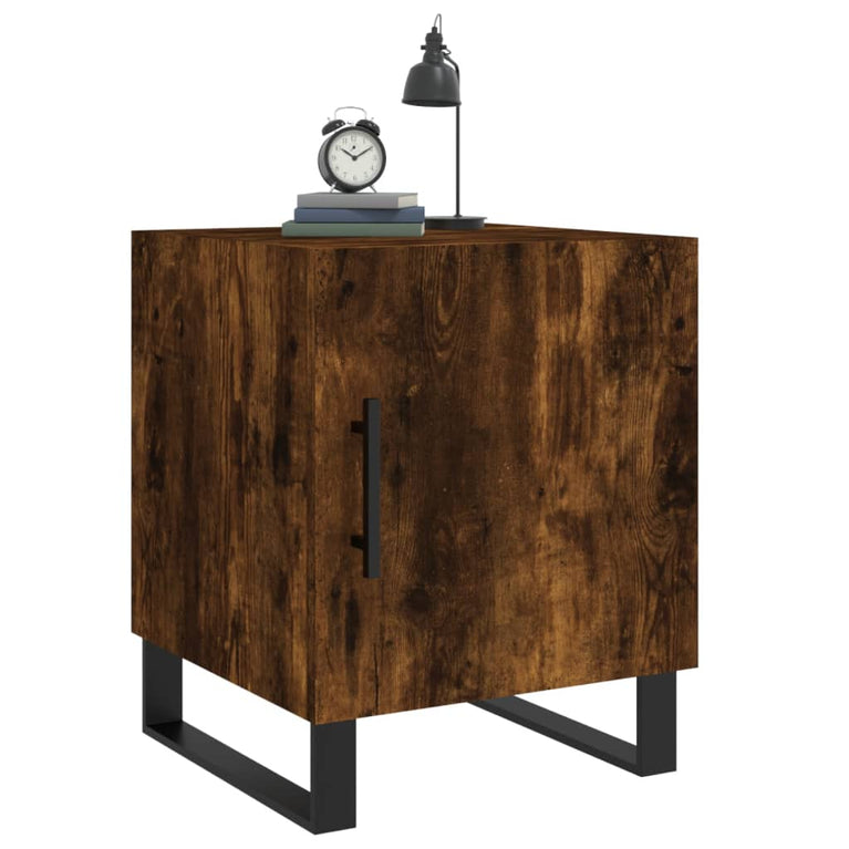 Nachtkastje 40x40x50 cm bewerkt hout gerookt eikenkleurig MeubelReus