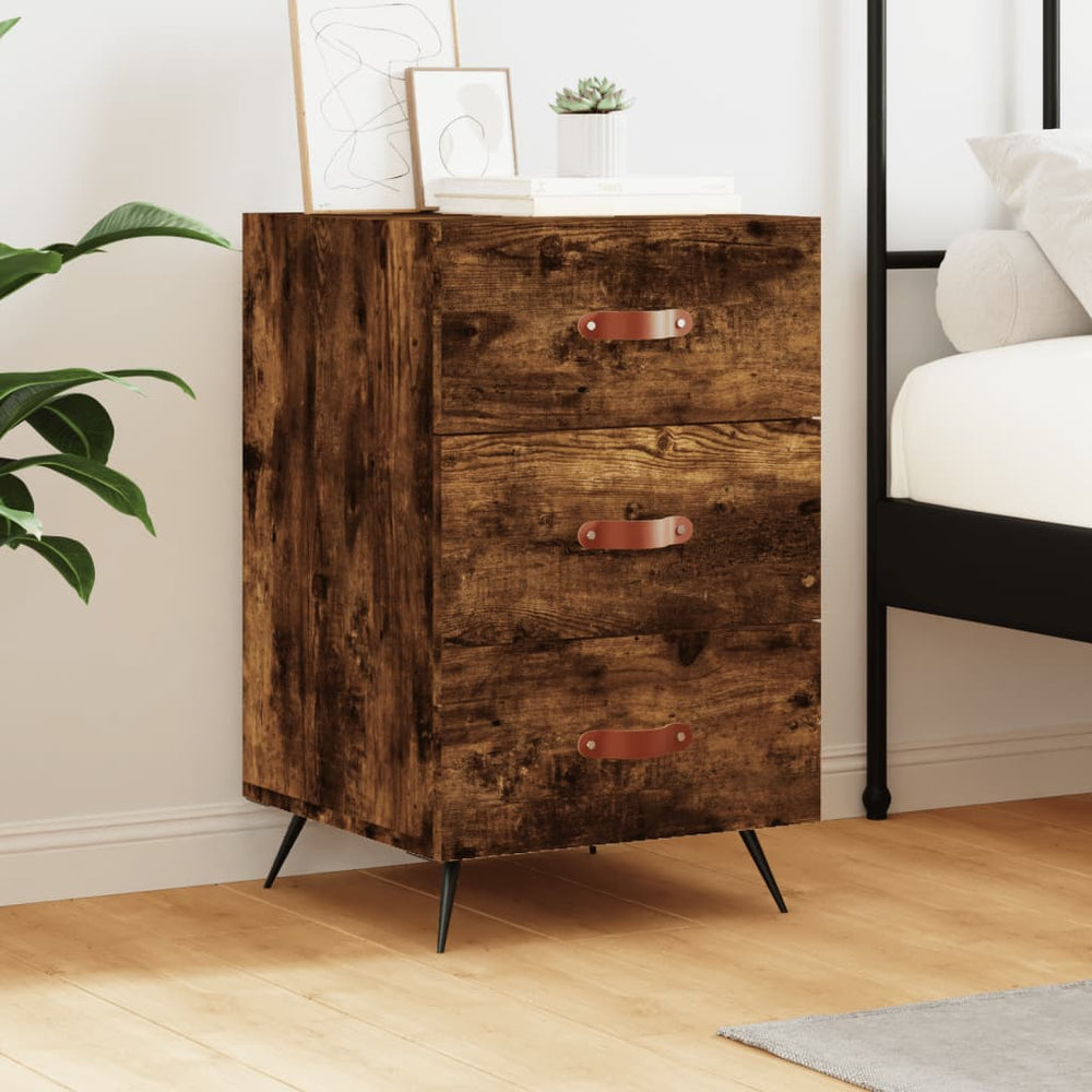 Nachtkastje 40x40x66 cm bewerkt hout gerookt eikenkleurig MeubelReus