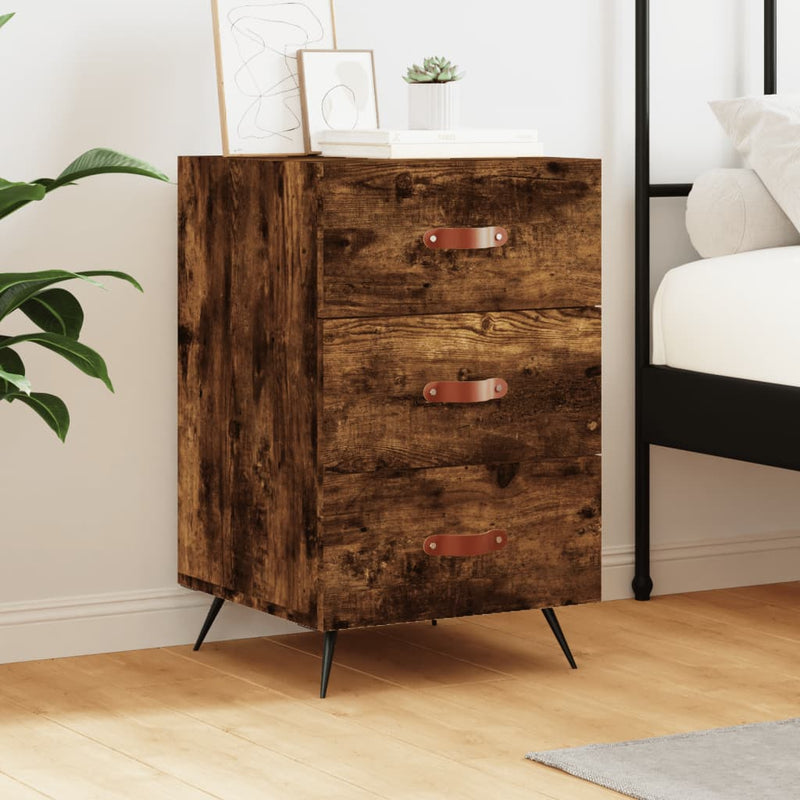 Nachtkastje 40x40x66 cm bewerkt hout gerookt eikenkleurig MeubelReus