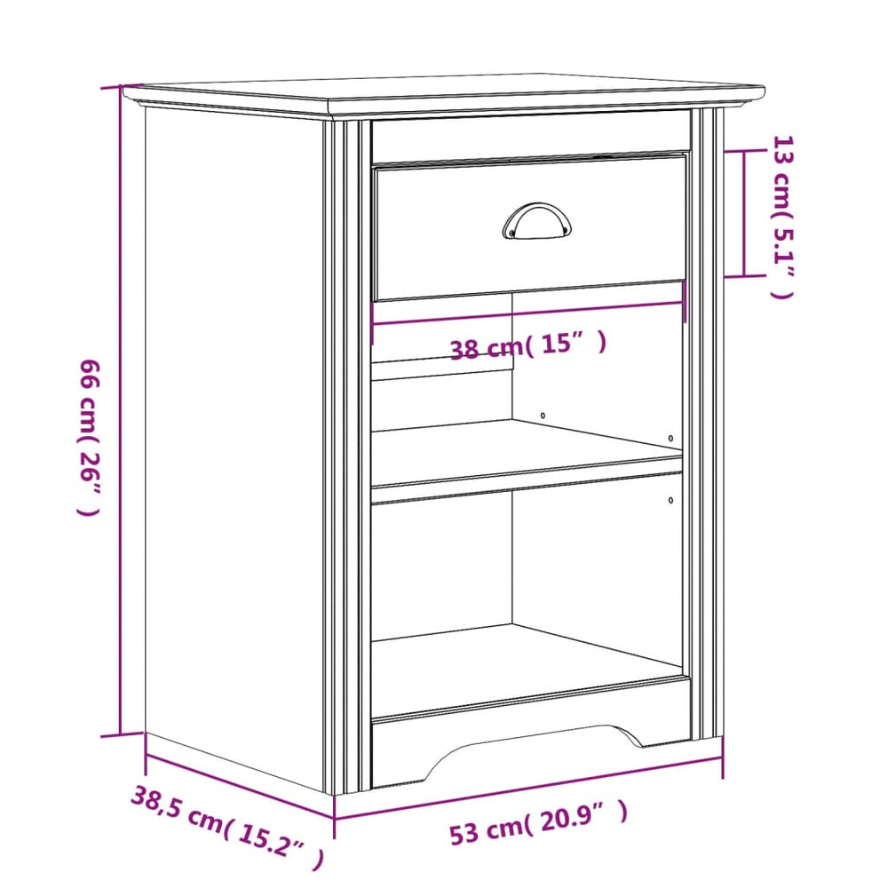 Nachtkastje BODO 53x38,5x66 cm massief grenenhout bruin MeubelReus