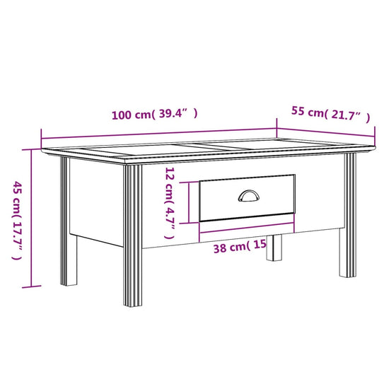 Salontafel BODO 100x55x45 cm massief grenenhout wit en bruin MeubelReus