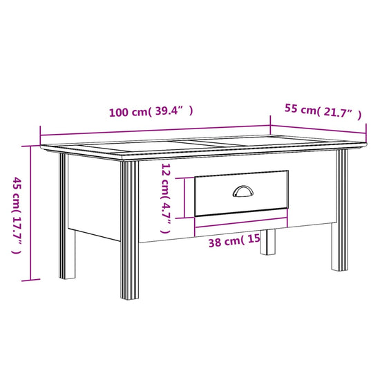Salontafel BODO 100x55x45 cm massief grenenhout grijs MeubelReus