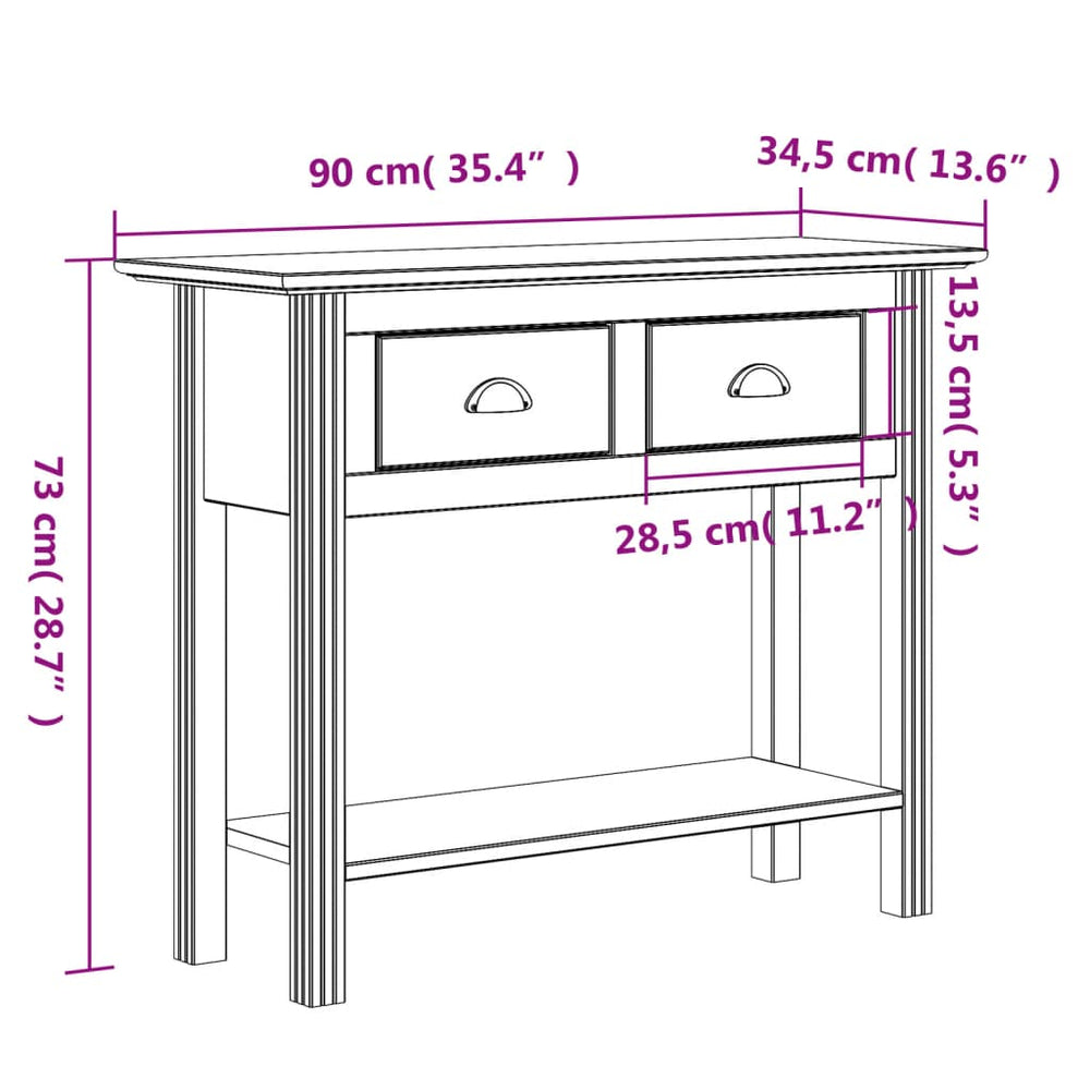 Wandtafel BODO 90x34,5x73 cm massief grenenhout wit MeubelReus