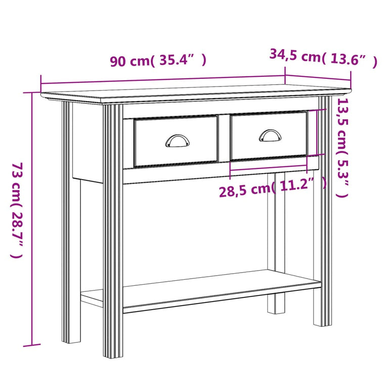 Wandtafel BODO 90x34,5x73 cm massief grenenhout wit MeubelReus