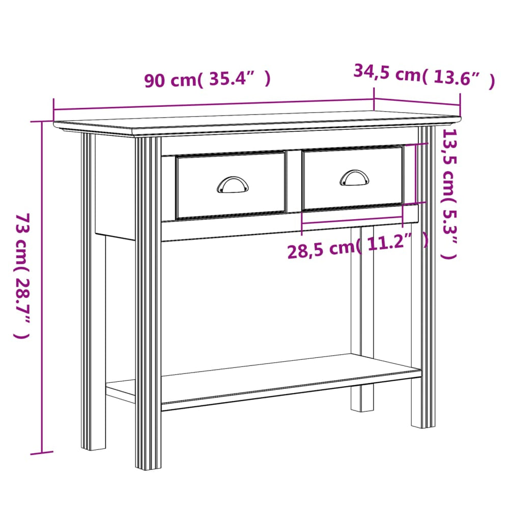 Wandtafel BODO 90x34,5x73 cm massief grenenhout bruin MeubelReus