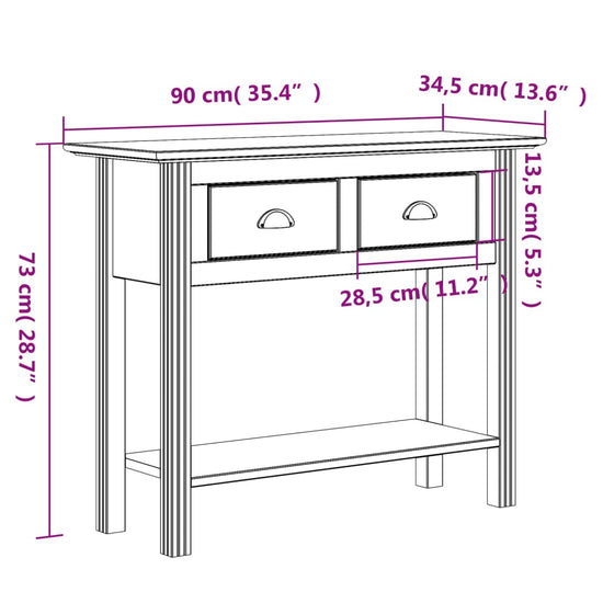 Wandtafel BODO 90x34,5x73 cm massief grenenhout bruin MeubelReus