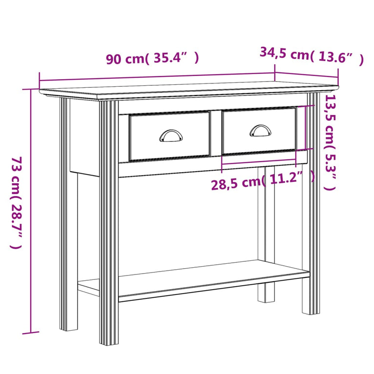 Wandtafel BODO 90x34,5x73 cm massief grenenhout bruin MeubelReus