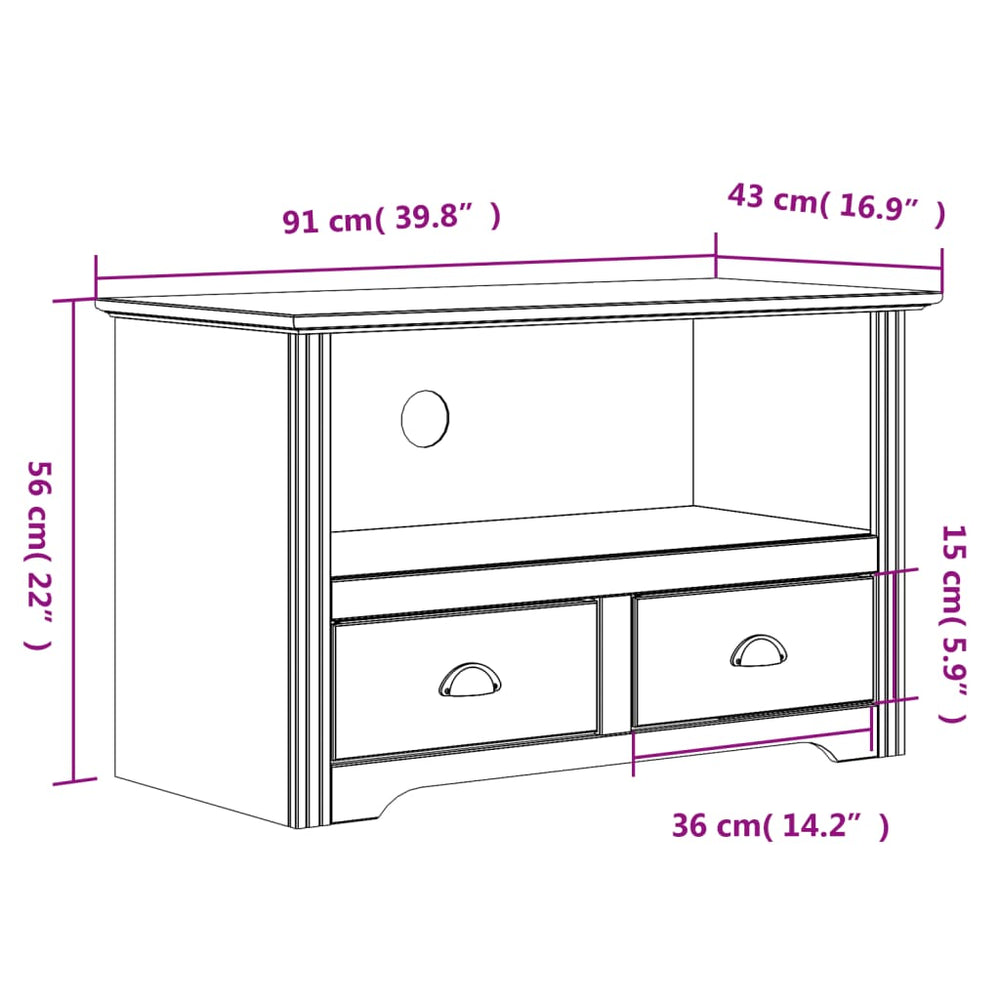 Tv-meubel met 2 lades BODO 91x43x56 cm massief grenenhout bruin MeubelReus