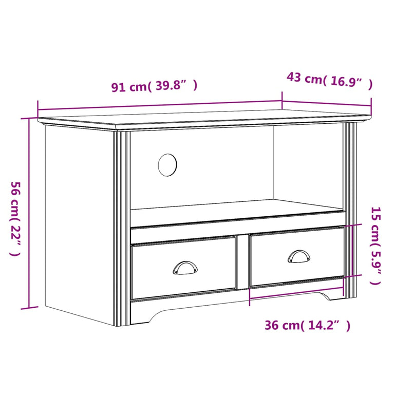 Tv-meubel met 2 lades BODO 91x43x56 cm massief grenenhout bruin MeubelReus