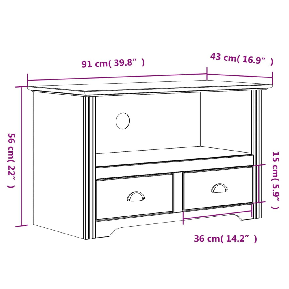 Tv-meubel met 2 lades BODO 91x43x56 cm massief grenenhout grijs MeubelReus