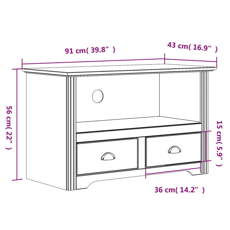 Tv-meubel met 2 lades BODO 91x43x56 cm massief grenenhout grijs MeubelReus