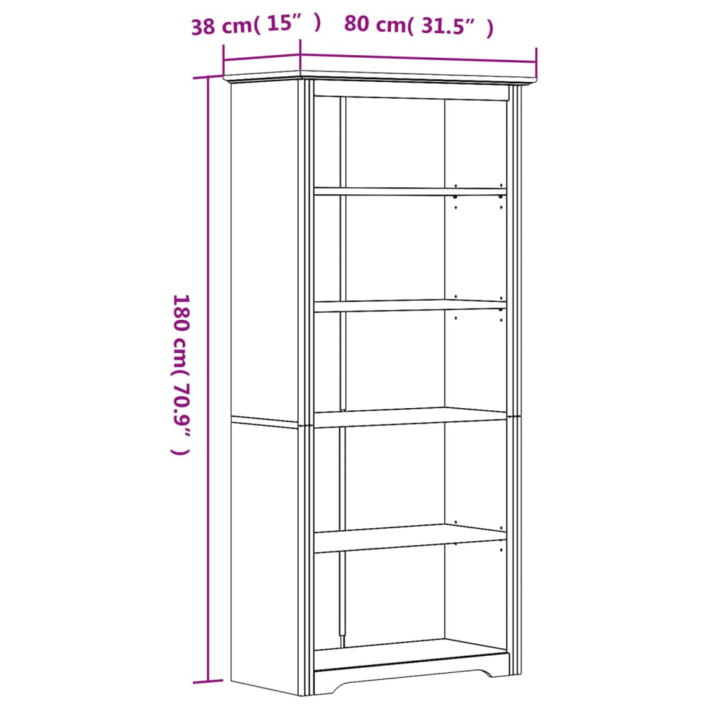 Boekenkast 5-laags BODO 80x38x180 cm massief grenenhout wit MeubelReus