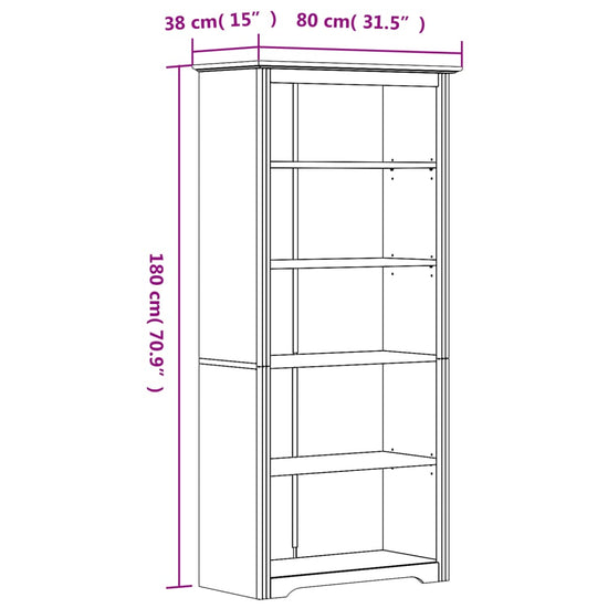 Boekenkast 5-laags BODO 80x38x180 cm massief grenenhout wit MeubelReus