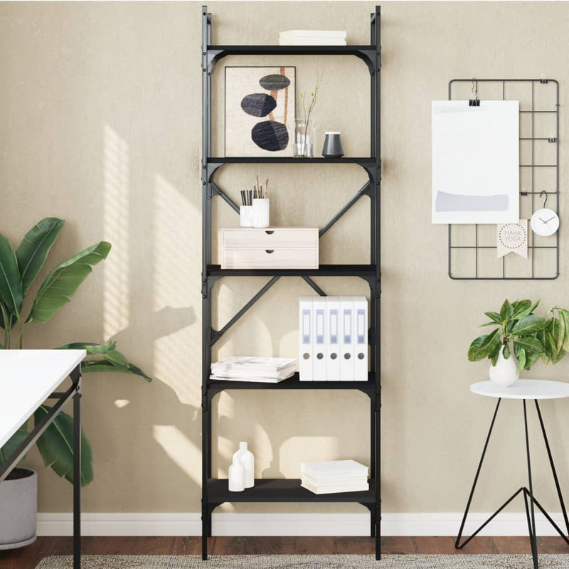 Boekenkast 5-laags 56x31,5x174 cm bewerkt hout zwart MeubelReus