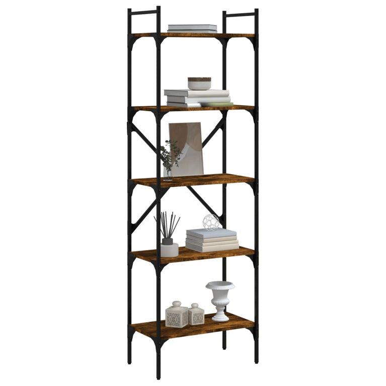 Boekenkast 5-laags 56x31,5x174 cm bewerkt hout gerookt eiken MeubelReus