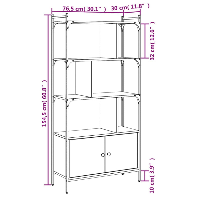 Boekenkast met deuren 76,5x30x154,5 cm hout gerookt eikenkleur MeubelReus