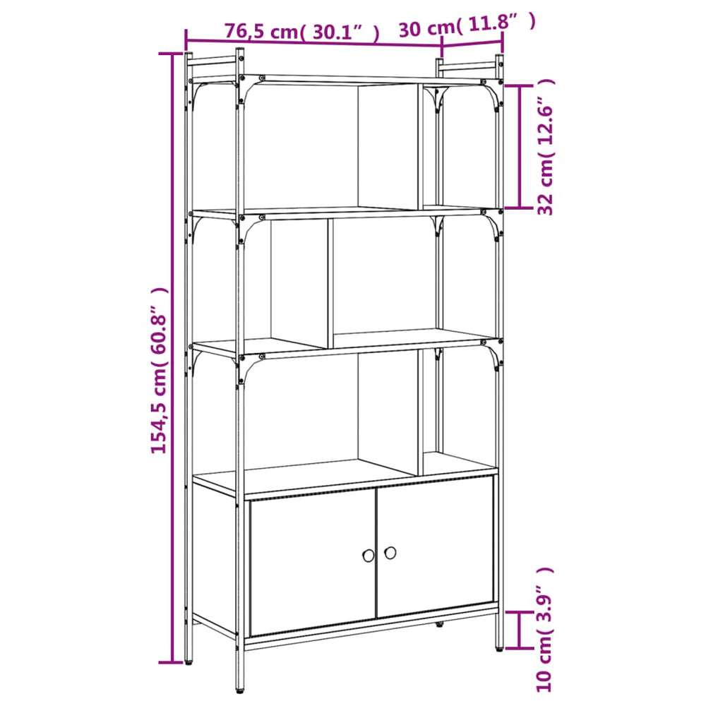 Boekenkast met deuren 76,5x30x154,5 cm hout grijs sonoma eiken MeubelReus