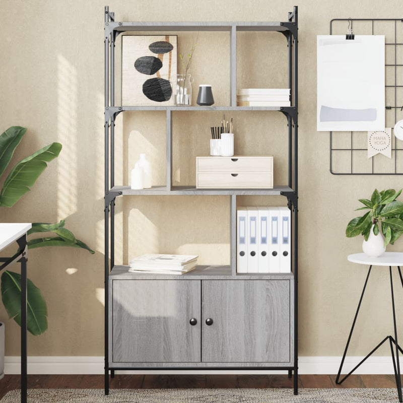 Boekenkast met deuren 76,5x30x154,5 cm hout grijs sonoma eiken MeubelReus