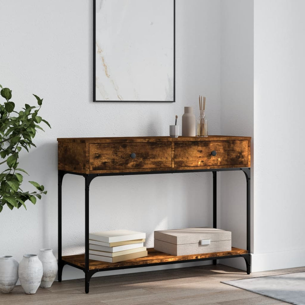 Wandtafel 100x34,5x75 cm bewerkt hout gerookt eikenkleurig MeubelReus