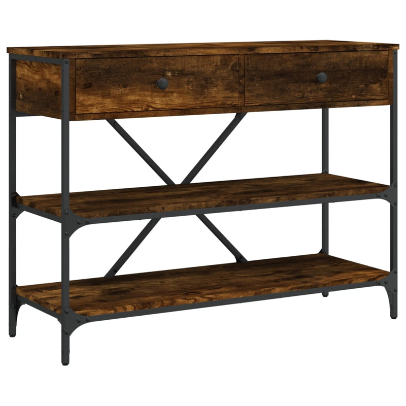 Wandtafel met lades en schappen bewerkt hout gerookt eikenkleur MeubelReus
