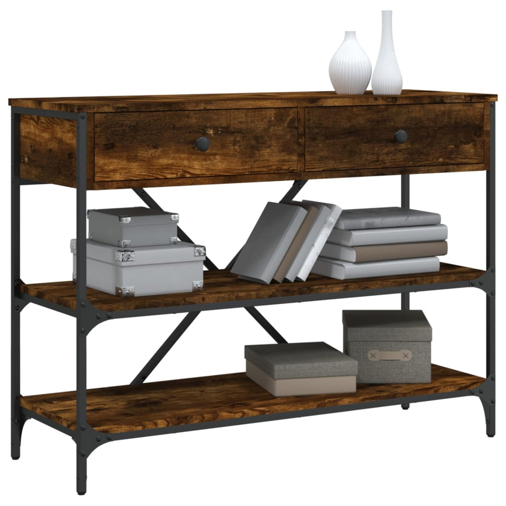Wandtafel met lades en schappen bewerkt hout gerookt eikenkleur MeubelReus