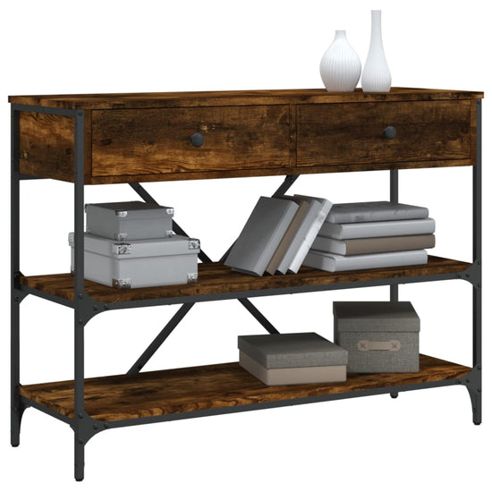 Wandtafel met lades en schappen bewerkt hout gerookt eikenkleur MeubelReus