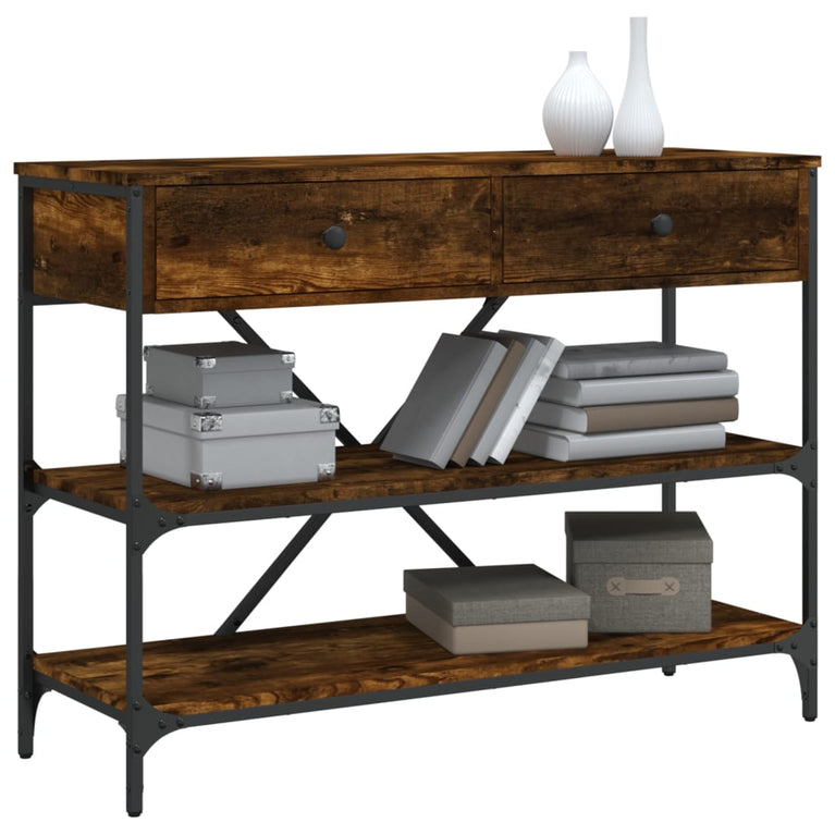 Wandtafel met lades en schappen bewerkt hout gerookt eikenkleur MeubelReus