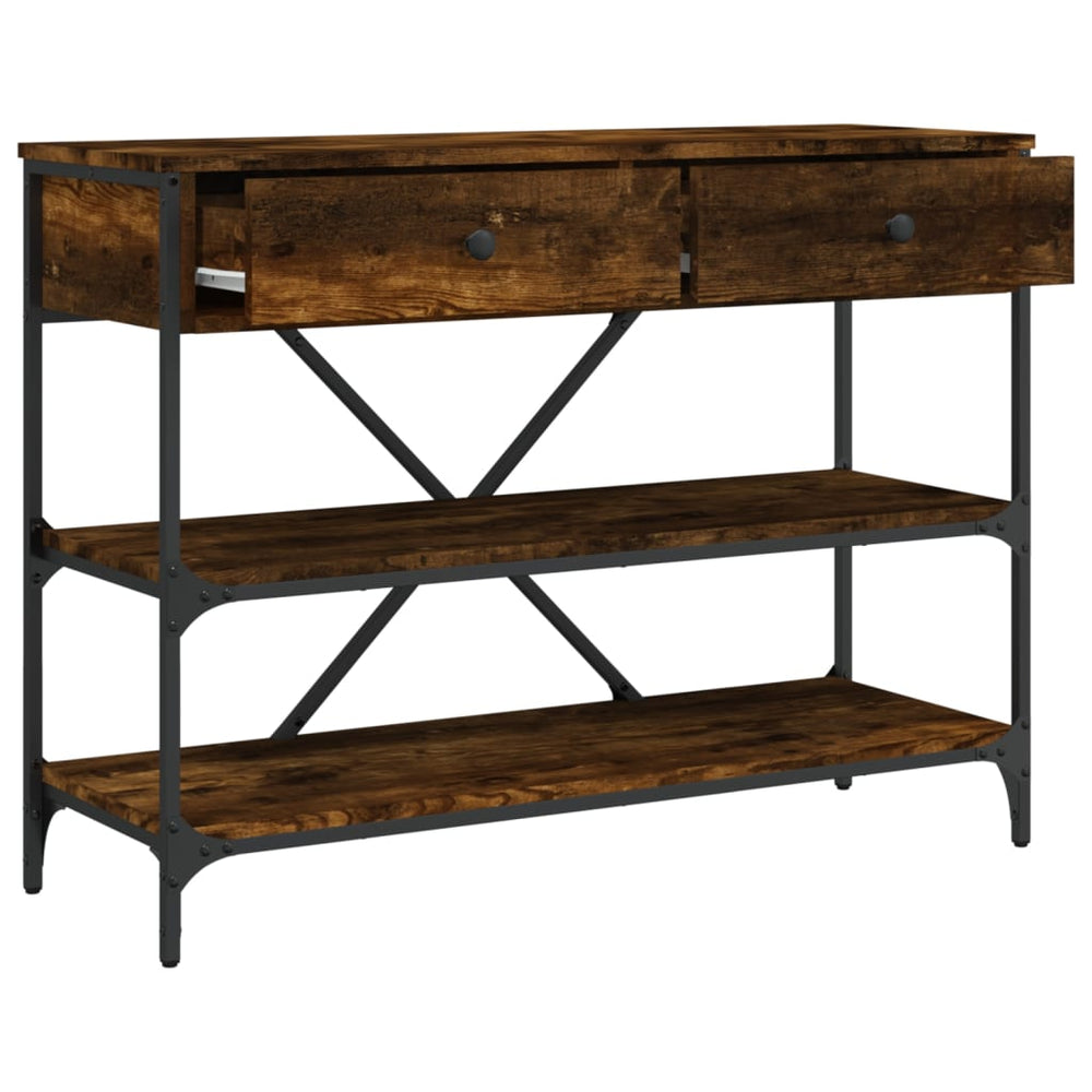 Wandtafel met lades en schappen bewerkt hout gerookt eikenkleur MeubelReus