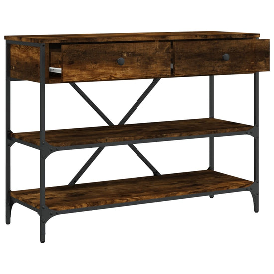 Wandtafel met lades en schappen bewerkt hout gerookt eikenkleur MeubelReus