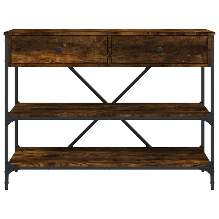 Wandtafel met lades en schappen bewerkt hout gerookt eikenkleur MeubelReus