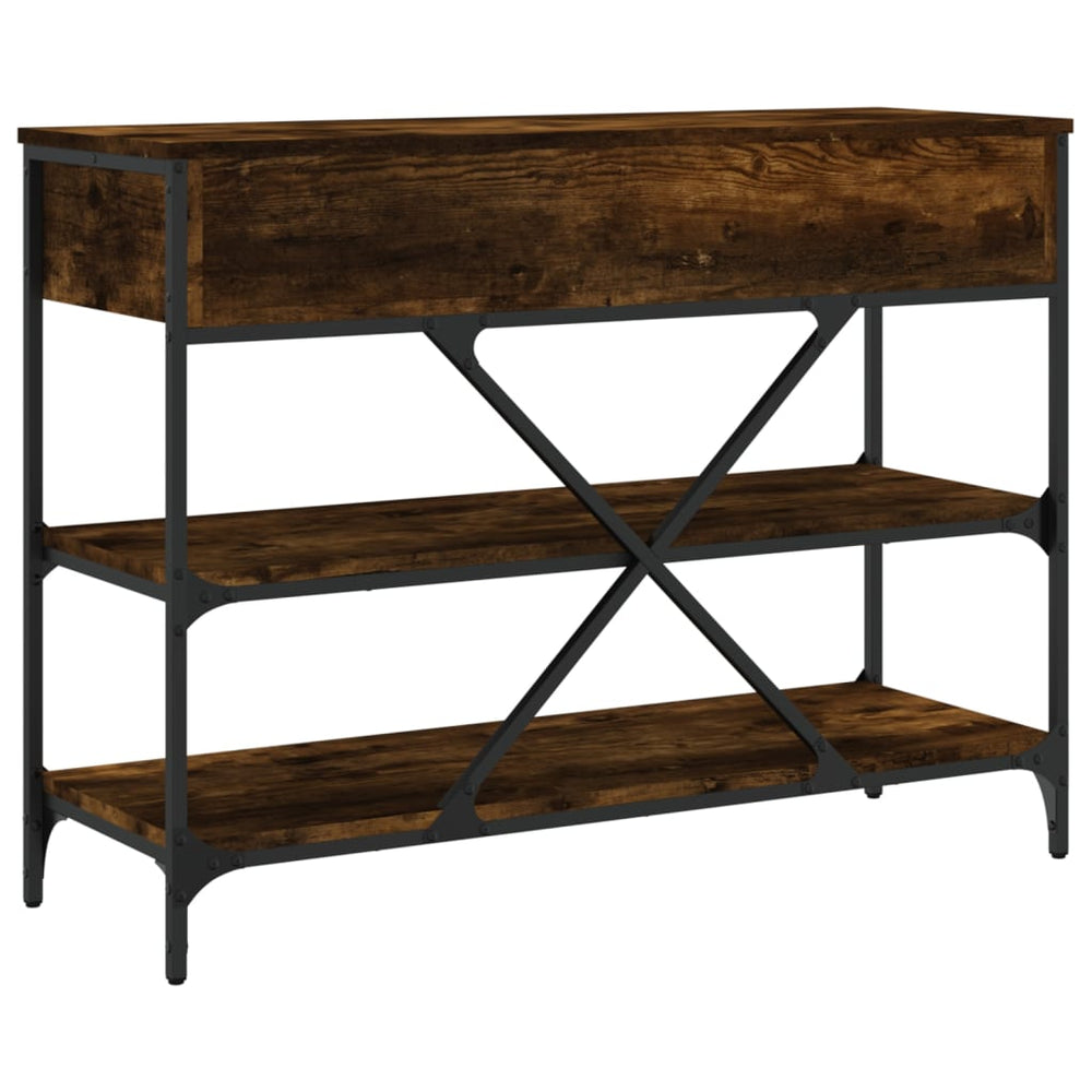 Wandtafel met lades en schappen bewerkt hout gerookt eikenkleur MeubelReus
