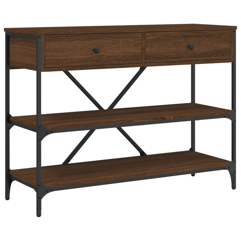 Wandtafel met lades en schappen bewerkt hout bruin eikenkleur MeubelReus